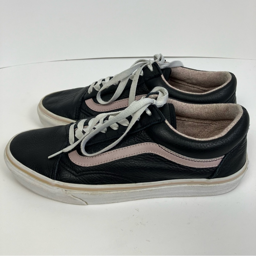 Vans Old Skool Pro Black Pink Premium Leather Skate Shoes Lace Up Sneakers Sz 10
